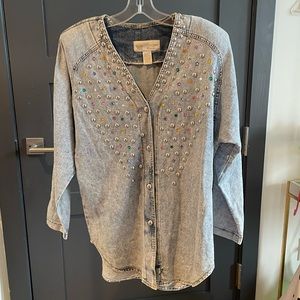 Monique fashions vintage denim studded crystal tunic